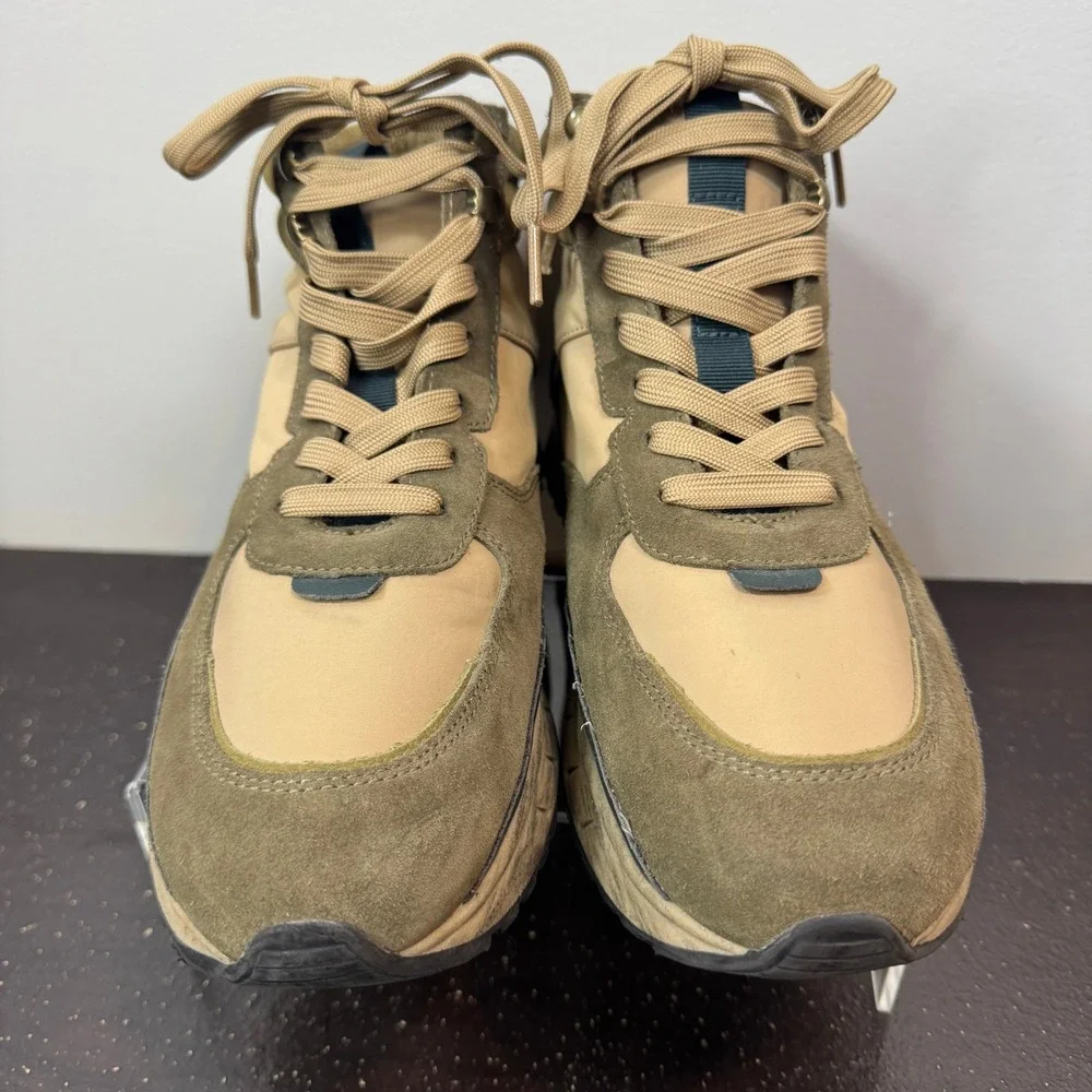 Madewell MWL Court High Top Sneakers Womens 9.5 Olive Green Tan Suede‎ Nylon